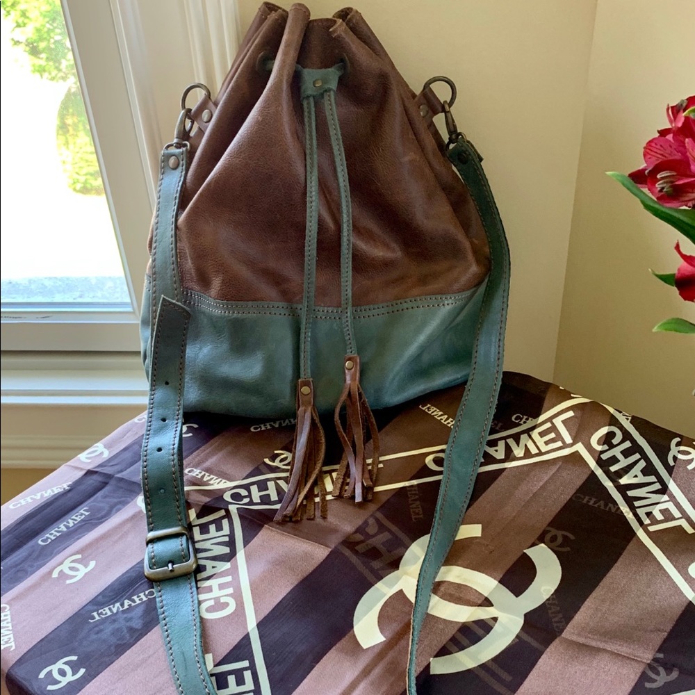 Leather Boho Drawstring Bucket Style Bag